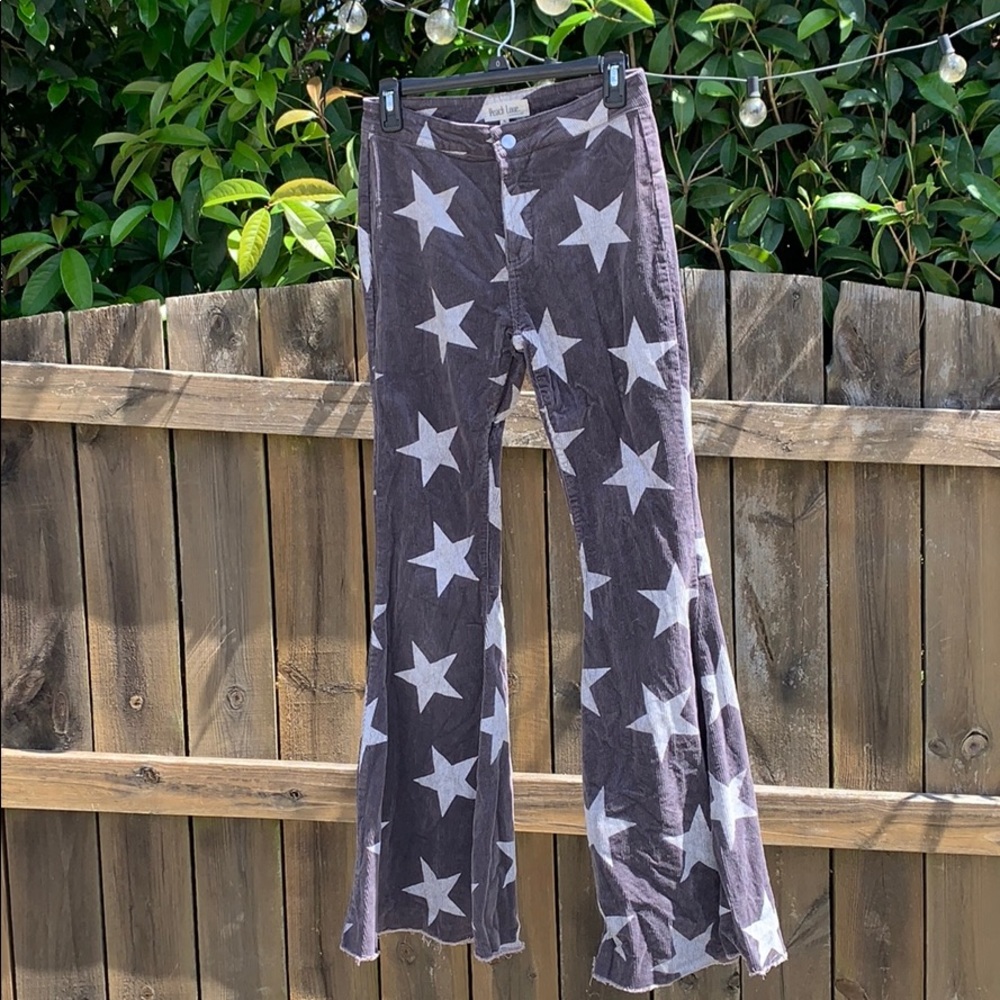 Corduroy gray and white star flare pants